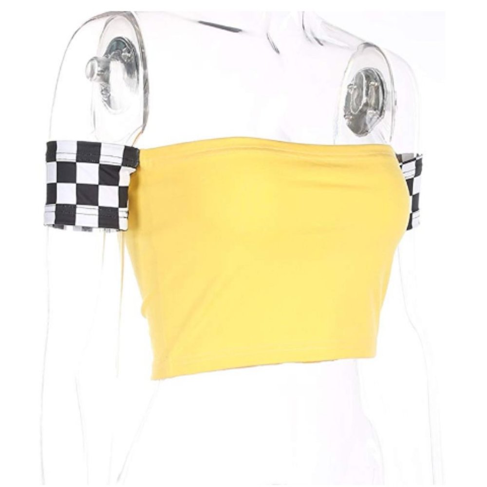 Checkered Short Sleeve Crop Top - Picture 5 of 7